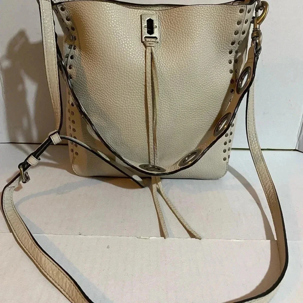 Rebecca Minkoff white gray pebbled leather crossbody handbag